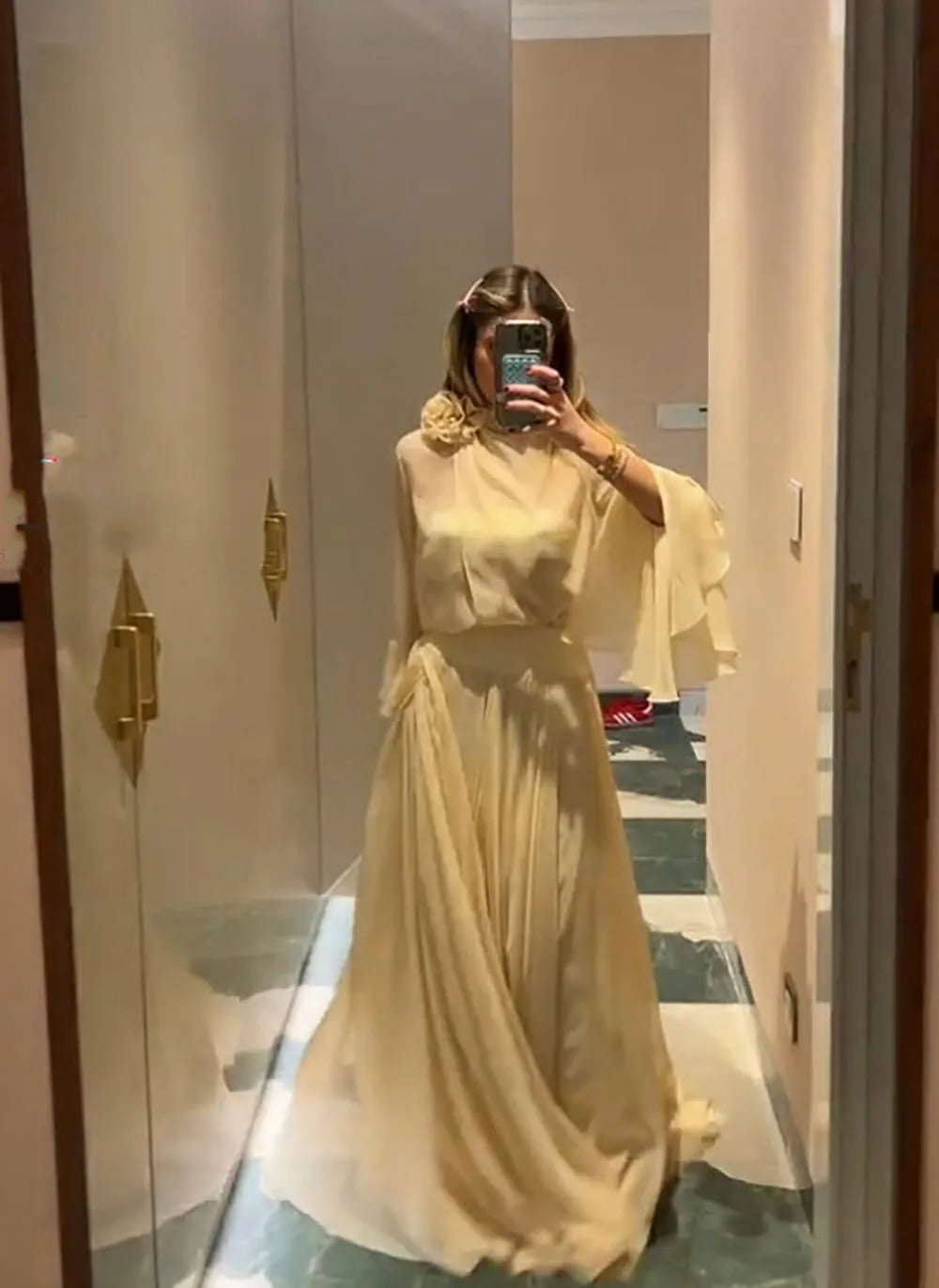Dubai Evening Dresses Customizd 2 Piece Elegant Party Dress Chiffon Luxury Evening Dresses Long Sleeve Women Night Gown