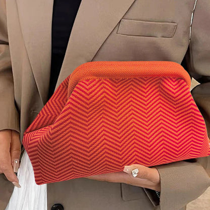 Summer Beach Clutch Bag Contrast Color Small Crochet Handbag Knitting Dumpling Clutch for Women Cute Cloud Casual Colorblock Bag