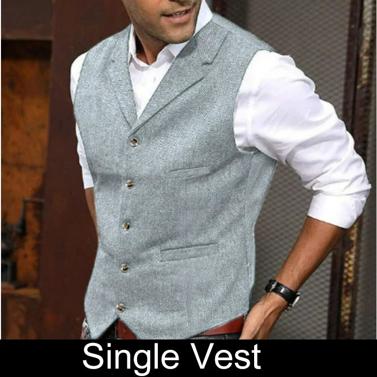 Business Suit Vest Man British Retro V-neck Male Vest Slim Solid Color Single-breasted Workwear Casual Men Waistcoat