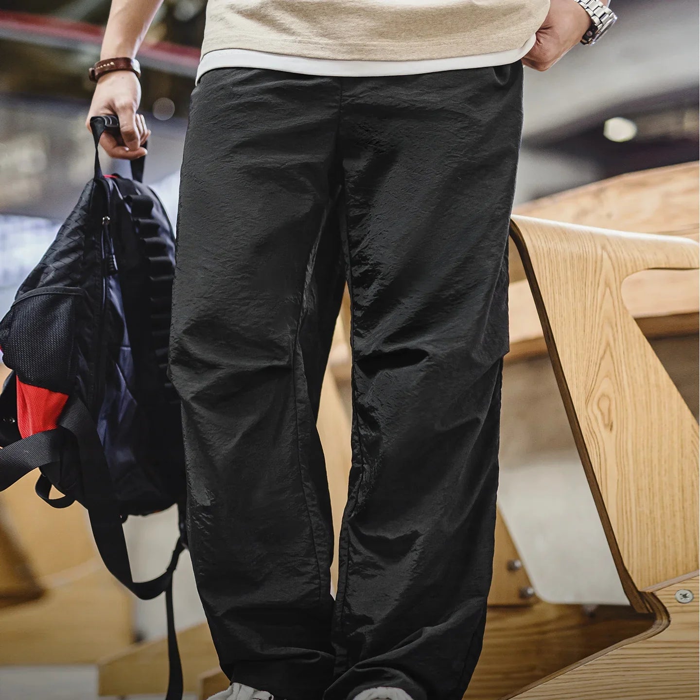 Men's Field Cargo Pants Lightweight Nylon Straight Leg Tactical Workwear Casual  Elastic Waist Trousers for Spring Summer