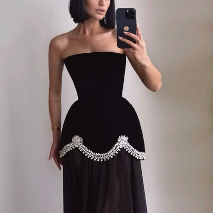 Customized Black Glitter Strapless Backless robes de soirée SleevelessA-line Party Dresses Floor-Length Prom Dress 2026