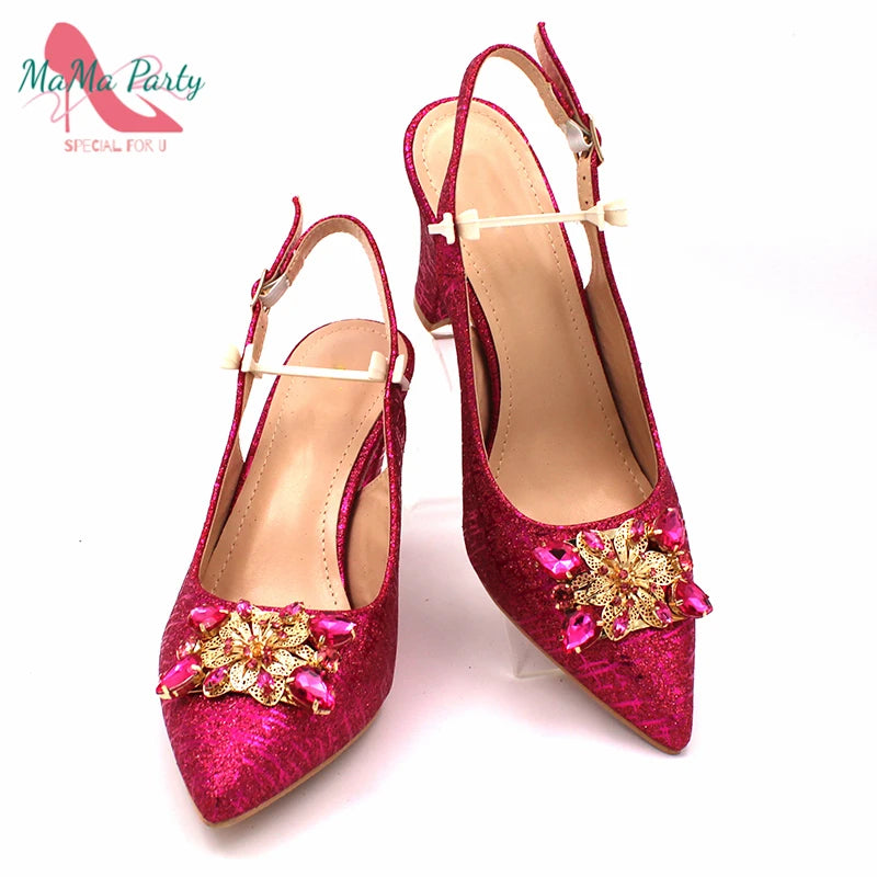 Color Italian Classics Design African Women Shoes and Bag Set High Quality with Shinning Crystal for Wedding Party