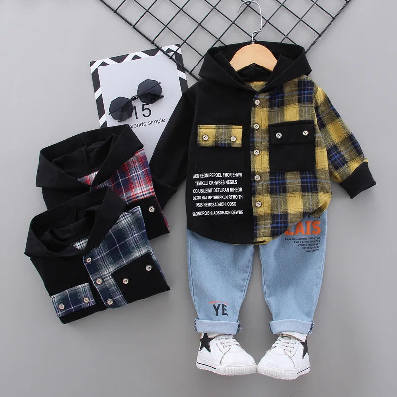 New Spring Autumn Baby Clothes Suit Children Boys Plaid Hoodies Pants 2Pcs/Sets Toddler Clothing Infant Costume Kids Tracksuits