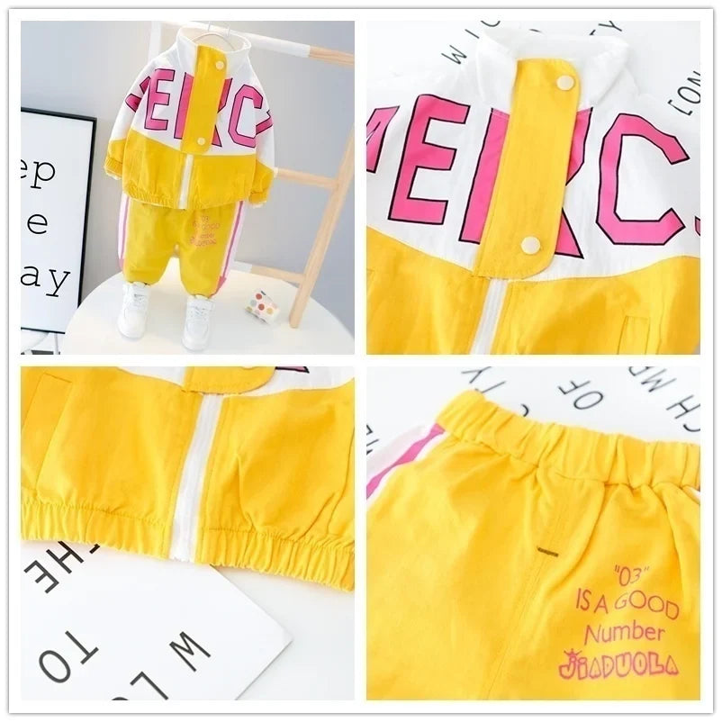 Fashion Spring Autumn Baby Girl Clothes Children Boys Casual Letter Jacket Pants 2Pcs/Set Toddler Cotton Costume Kids Tracksuits