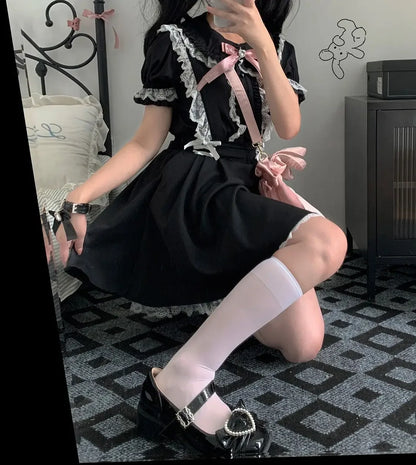 Japanese Gothic Y2k Lolita Skirt Women Elegant Sweet Lace Ruffles Ribbon Bandage Mini Skirts Girls Sexy Cute Punk Party Skirt