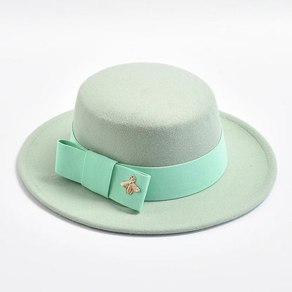 New Fedora Hat for Women Elegant Fashion Formal Wedding Decorate Church Cap Flat Top Bow Party Jazz Hat Chapeau Femme