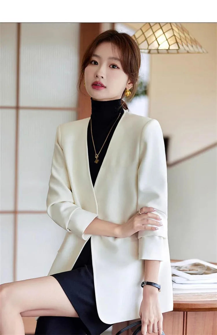 Fashionable Versatile Spring Autumn Women's Blazer Jacket Korean Style Street Style Long Sleeve Suit Coat Pure Color Commute...