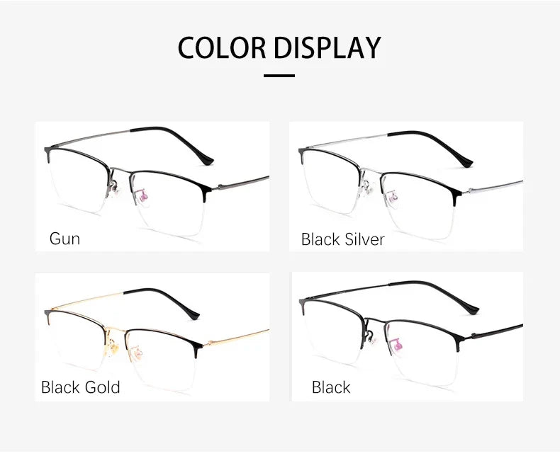 New Titanium Rectangular Classic Business Half-rim Anti-blue Light Reading Glasses Men's Customizable Prescription 8017JX