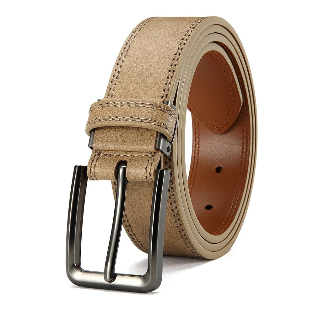Men's Leather Belt Needle Buckle Belt Casual Genuine Leather LONG Large Belts Cowhide Belts for Man