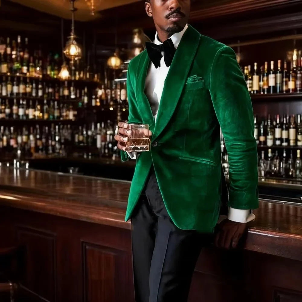 Men's Gold Velvet Tuxedo Blazer Shawl Lapel One Button Formal Jacket Fashion Slim Fit Wedding Prom Party Suit Coat