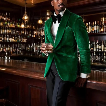 Men's Gold Velvet Tuxedo Blazer Shawl Lapel One Button Formal Jacket Fashion Slim Fit Wedding Prom Party Suit Coat