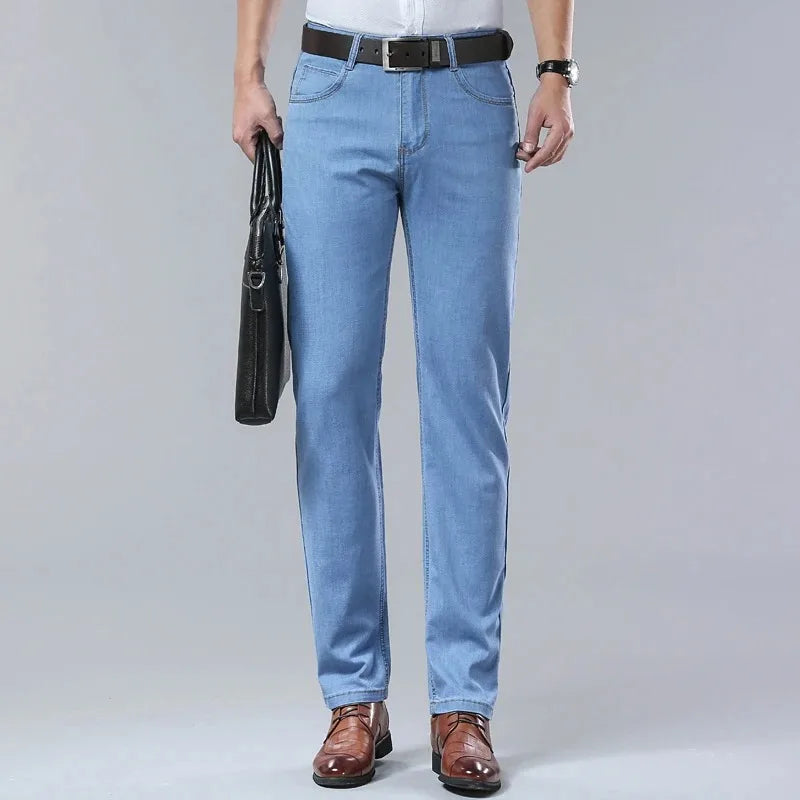 2026 Classic Men Straight Jeans Homme Pantalon Streetwear Soft Black Blue Masculino Denim Mans Pants
