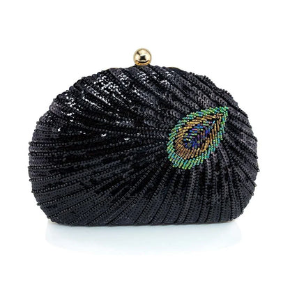 Shell Shape Women's Clutch Bag Sequin Purses and Handbags Luxury Designer Retro Embroidery Evening Bag Female Party Handbag Z079