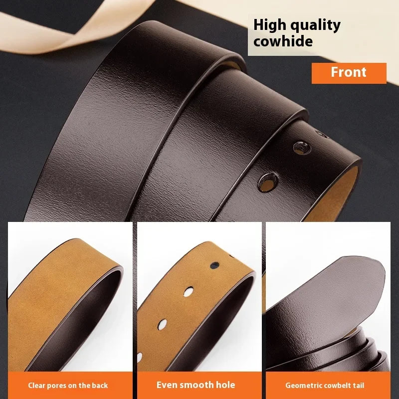 Men's Genuine Leather Belt - High-Quality Cowhide Leather Pin Buckle Belt with Alloy Clasp, Premium Men's Cowboy Belt