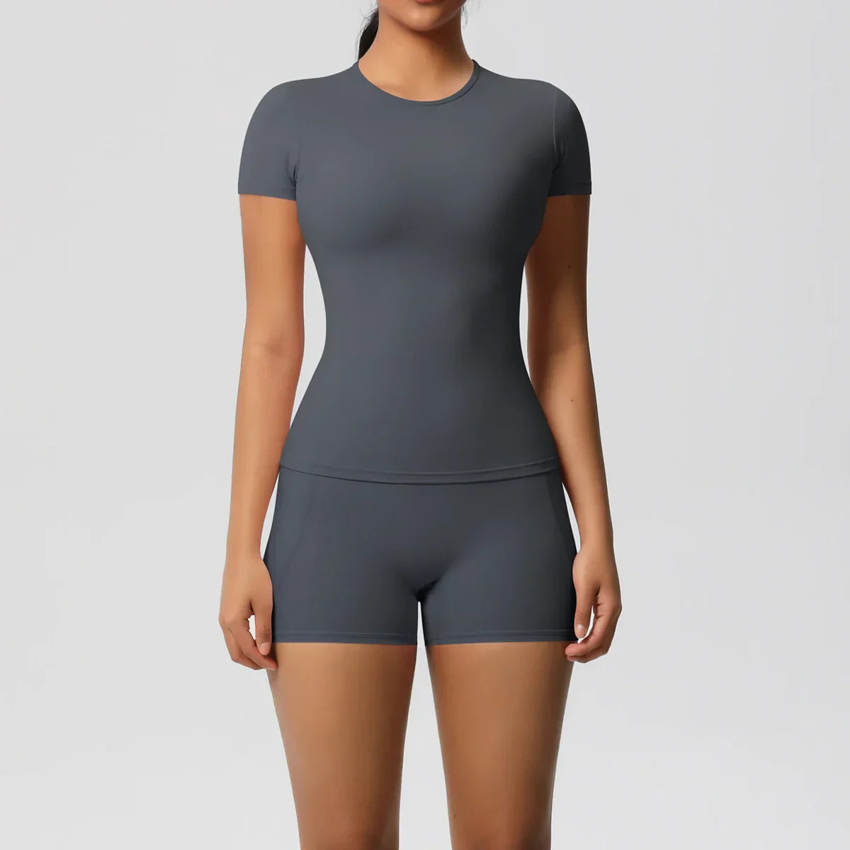 Workout Sportswear 2Pcs Piece Female Yoga Shirt Push Up Workout Clothes Women Outdoors Sport  High Waist  Fitness Sport Shorts
