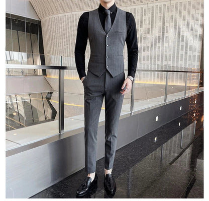 Winter Stripes Three-piece High-Grade Groom Wedding Suit with Vest And Trousers Business Fashion Handsome Casual Wedding Outfit