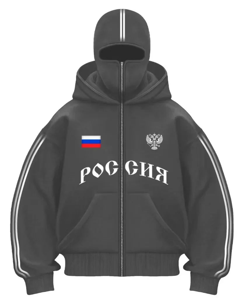 Y2K Clothes Men's Hip Hop Autumn Russia Hot Sale Vintage Double Zip Hoodies Lettering Graphic Hoodies Sweatshirts Casual Jacket