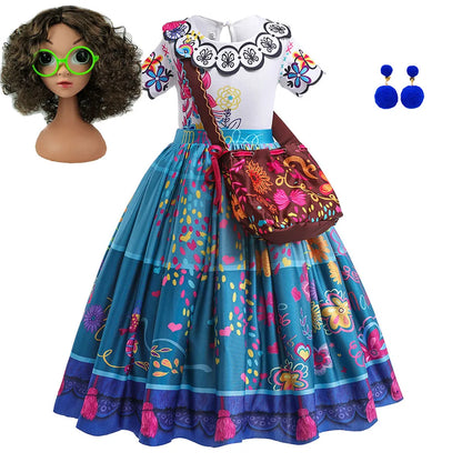 Girls Princess Costume Children Encanto Halloween Swing Flared Clothes Kids Printed Mirabel Cartoon Fantasy Cosplay Dress 3-12Y