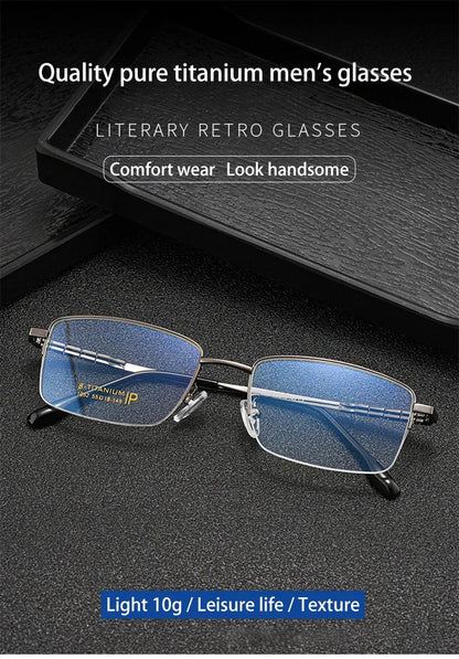 Pure Titanium Business Men's Half-rim Reading Glasses Men Fashion Simple Design Anti-blue Light Prescription Glasses 1052