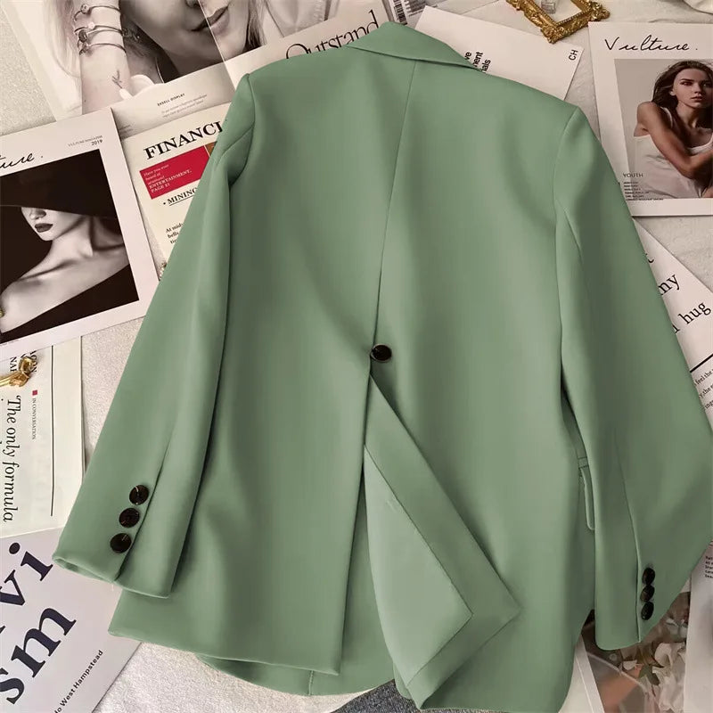 Korean Temperament Slim Blazers Women Spring Autumn Elegant Versatile Back Split Suit Jacket Single Breasted Loose Casual Coat