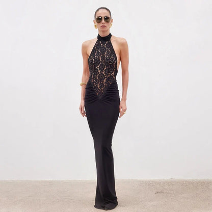 Lace Patchwork Dresses For Women Fashion Sexy Streetwear Solid Sleeveless Tank Sheath Hip Wrap Long Vestidos Robe Female Elegant