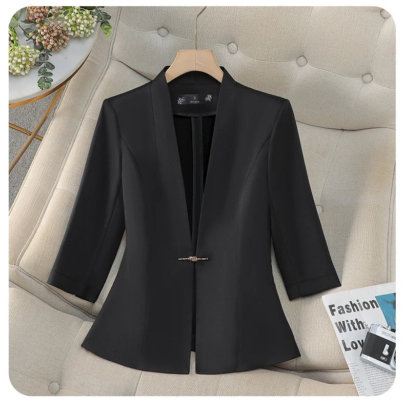 Women's Slim Fit Blazer Spring Summer Fashion Solid Color Single Button Jacket Office Lady Coat Top New Arrival 2025