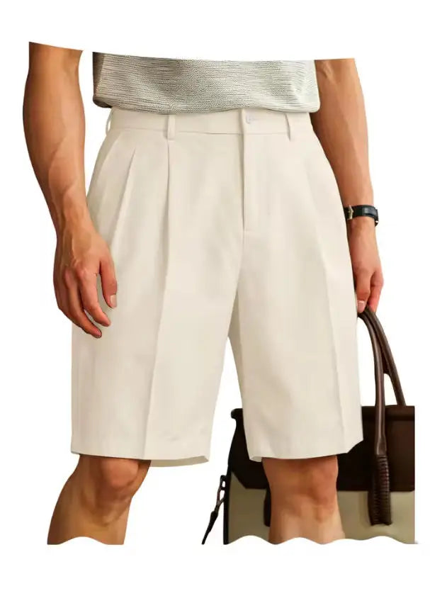 Men's Shorts Casual Pleated Dress Elastic Waist Multi Pockets Classic-Fit Golf Shorts for Men Cotton Summer Formal Shorts Sports