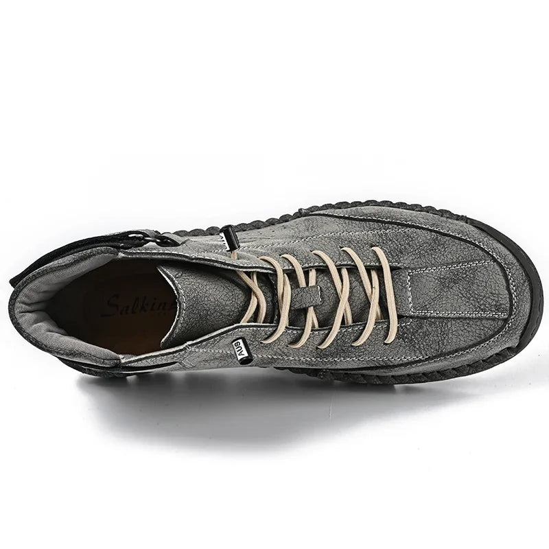 New 2024 Autumn Handmade Leather Men Boots Design Sneakers Man Breathable Casual Leather Shoes Men Ankle Boots Outdoor Boats