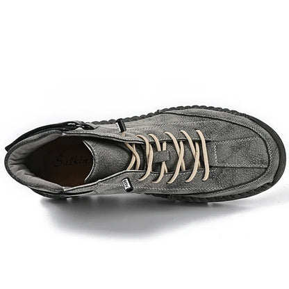 New 2024 Autumn Handmade Leather Men Boots Design Sneakers Man Breathable Casual Leather Shoes Men Ankle Boots Outdoor Boats