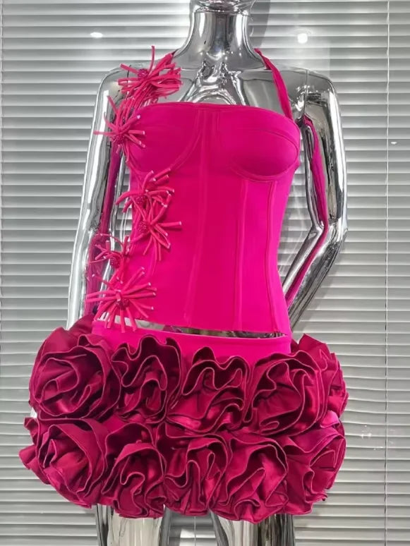 Halter Sleeveless Style Corset Mini Dress with Unique Embellishments for a Special Night Out Evening Gown