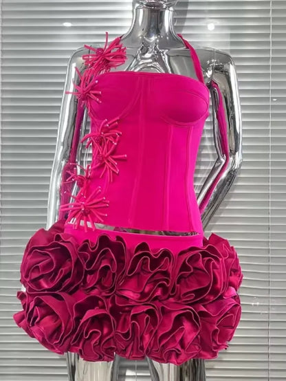 Halter Sleeveless Style Corset Mini Dress with Unique Embellishments for a Special Night Out Evening Gown
