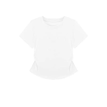 Summer Slim Fit Top for Women Casual Threaded Waist Cinched U-Shaped Hem Short Sleeve Irregular Hemline Women's Clothing