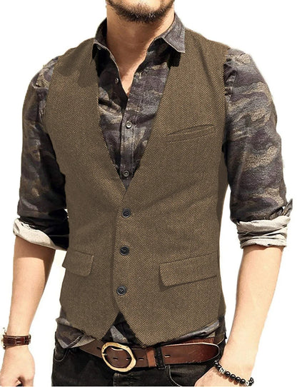 Black Men's Blazer Vest Euro Size Vintage Vests Man Single Breasted Outerwear Men's Suits Vest Spring Autumn Herringbone Vest