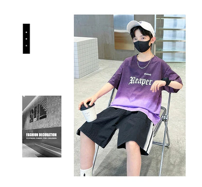 Children Summer Set for Boy Cotton Short Sleeve T-shirt And Shorts Clothing Set Kids Hip Hop Rapper Outfit Suit 2 Pcs Tracksuit