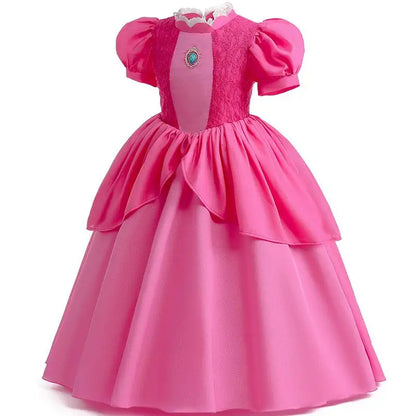 Princess Peach Chiffon Lace Girls Cosplay Dress Baby Kids Vestidos Party Dresses Carnival Halloween Costume for 3-11 years