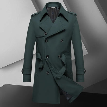 2024 Autumn New Men's Medium to Long Fashion Windbreaker Coat High Quality Double breasted British style Coat Series Belt Coat