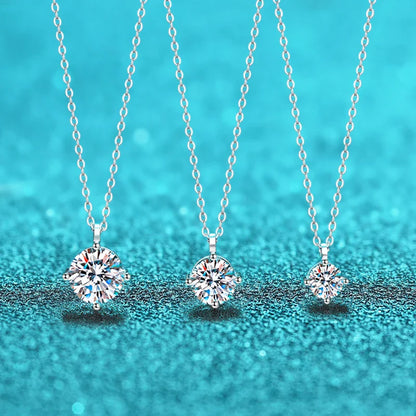 1ct VVS Moissanite Necklace for Women Simulated Lab Diamond Pendant Gift 100% Sterling Silver Wedding Jewelry Four-claw