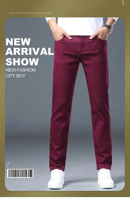 Fashion Classic Jeans Men Solid Color Casual Streetwear Hip-hop Trousers Stretch Slim-fit Embroidered Denim Pants