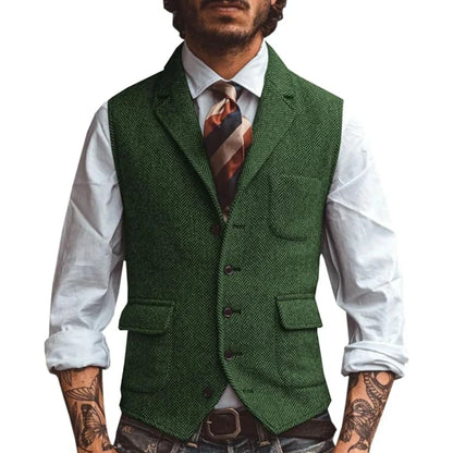 Men Vest Brown Herringbone Business Waistcoat Jacket Casual Slim For Wedding Groom Banquet Gilet Vest