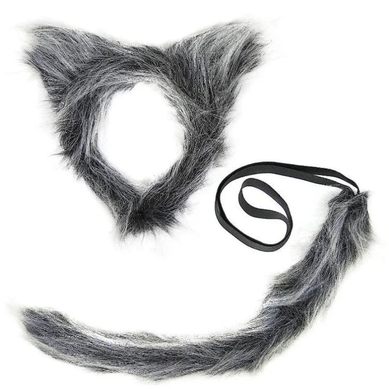 Girls Wolf Ear Headband Tail Skirt Mask Suit Wolf Cosplay Costumes Children Stage Costume Birthday Gift Halloween Animal Dress