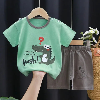 Dinosaur Printed Boys T-shirt + Shorts Casual Suit Summer Children's Clothes Loose Fashion Short Sleeved Cartoon Tracksuits 0-4Y