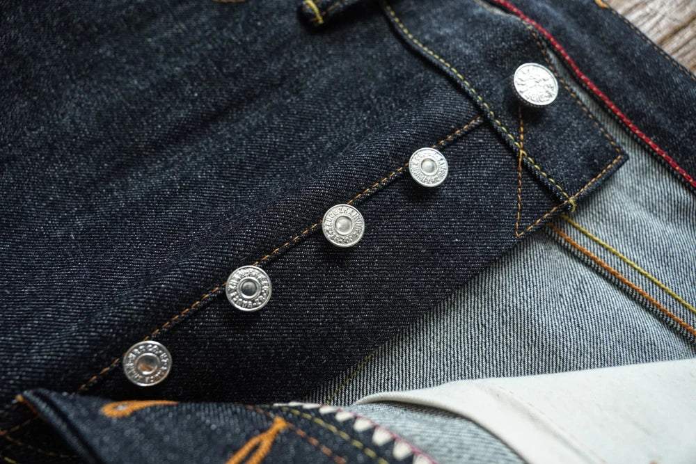 Mens Jeans Selvedge Denim Jeans for Man Silver Button Loose Fit Handmade 15 Oz