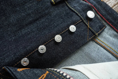 Mens Jeans Selvedge Denim Jeans for Man Silver Button Loose Fit Handmade 15 Oz