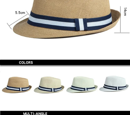 Summer Men's Jazz Hat British Retro Spy Hat Beach Casual Straw Woven Small Top Hat Female Stripe Belt Fedoras Hat Panama Cap