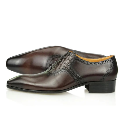 Mens Oxfords Shoes Business Lace-up Leather Office Brogue Pointed Formal Dress Wedding Party Shoe for Coffee Black Plus Size