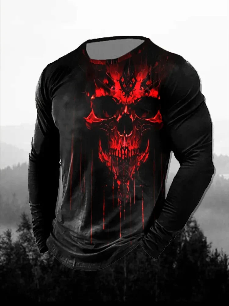 Fashion Skull Pattern 3D Printed Men's T-Shirt Casual outdoors Long Sleeve T-Shirt Unisex Autumn Unisex T-Shirt Men's Clothing