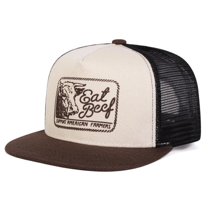 Unisex EAT BEEF Letter Embroidery Hip-hop Net Hats Spring Summer Outdoor Adjustable Casual Baseball Caps Sunscreen Hat Cap