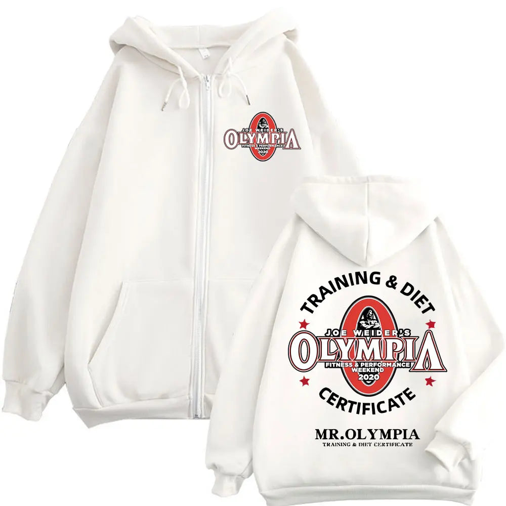 Training Diet Certifiate Mr Olympla Graphic Zipper Hoodie Men Women Gym Fitness Zip Up Sweatshirt Casual Fashion Loose Pullovers