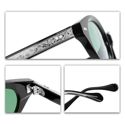 Vintage Oval Sunglasses Women Luxury Silver Carved Temples Acetate Sun Glasses Retro Small Frame Black Shades UV400