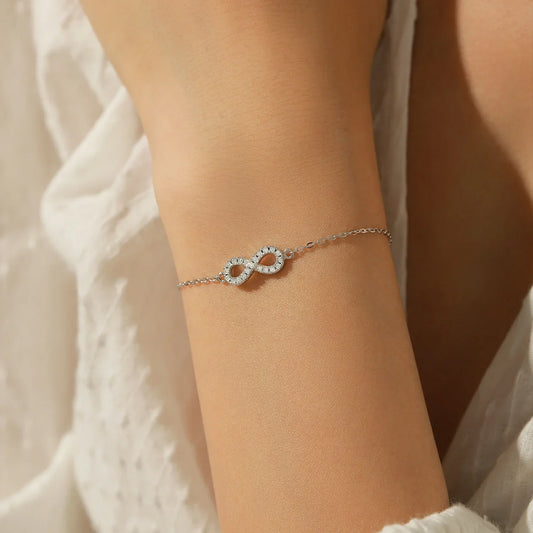 Bracelet en moissanite couleur D, diamant de laboratoire, en argent sterling 925, motif infini, pour femme, romantique et raffiné